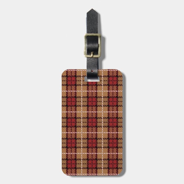 Étiquette À Bagage Plaid de pixel en rouge et or (Devant Vertical)