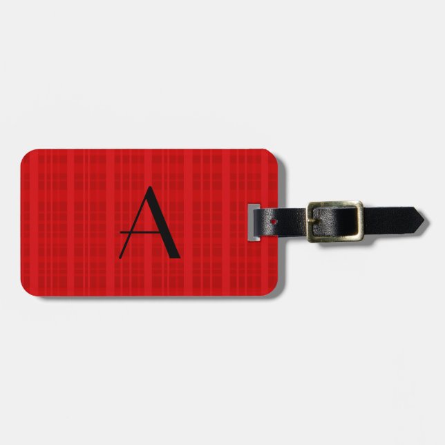 Étiquette À Bagage Plaid de rouge de monogramme (Devant horizontal)