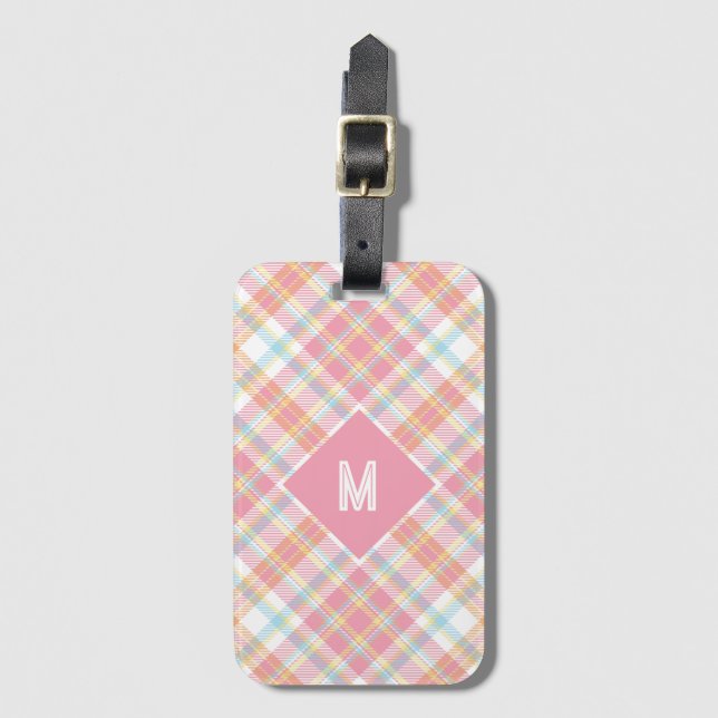 Étiquette À Bagage Plaid Monogramme personnalisé / Motif Tartan (Devant Vertical)