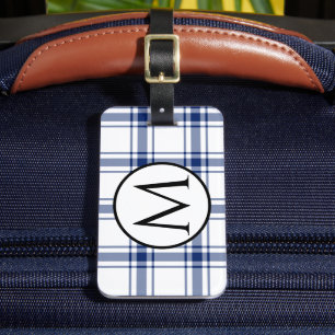 Étiquette À Bagage Plaid Nautique Bleu et Blanc