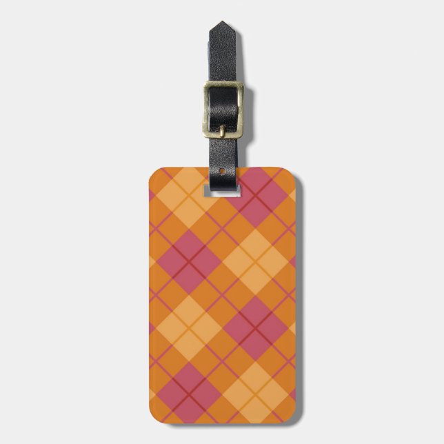 Étiquette À Bagage Plaid polarisé dans l'orange et le rose (Devant Vertical)