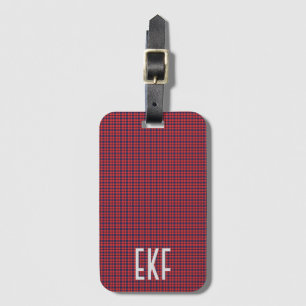 Étiquette À Bagage Plaid Rouge et Bleu avec Monogramme Personnalisé