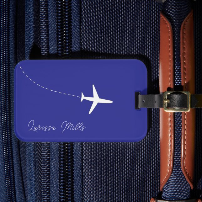 Étiquette À Bagage Plan blanc simple avec route pointillée bleu (Insitu Rectoal 4)