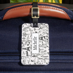 Étiquette À Bagage Plan de la scène Paris Rue Noir & Blanc