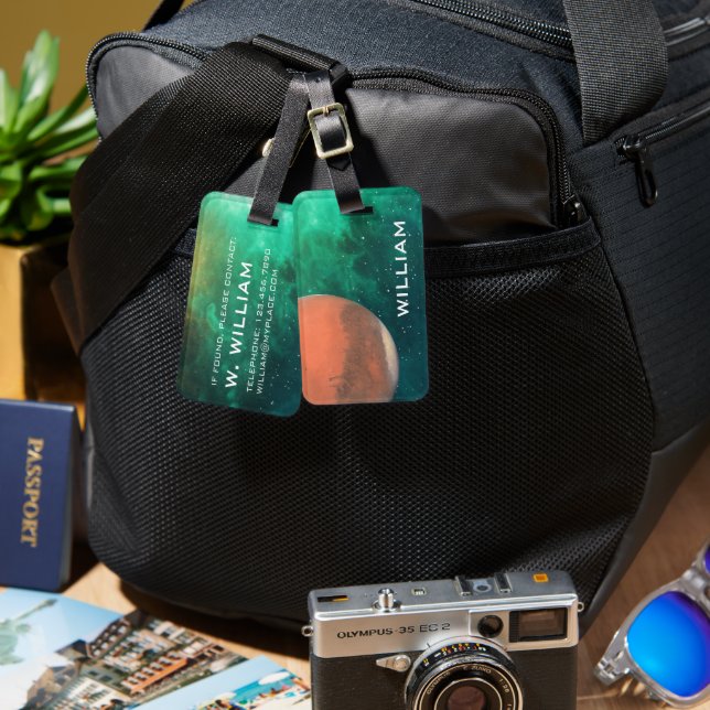 Étiquette À Bagage Planète Mars Système solaire Espace Galaxie verte (Recto & Verso)