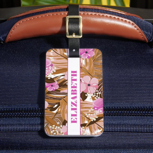 Étiquette À Bagage Plantes tropicaux Motif floral Prénom (Insitu Rectoal 2)