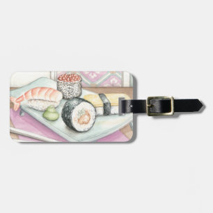 Étiquette À Bagage Plaque de sushi assorté avec baguettes