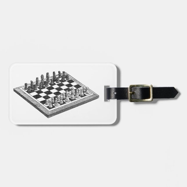 Étiquette À Bagage Plateau de Jeu d'Échecs et Pièces d'Échecs Art Vin (Devant horizontal)