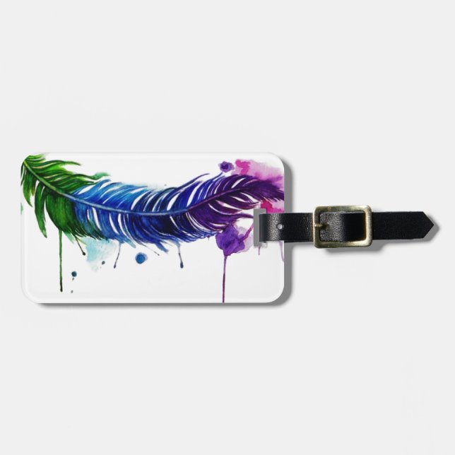 Étiquette À Bagage Plume peinte par aquarelle (Devant horizontal)