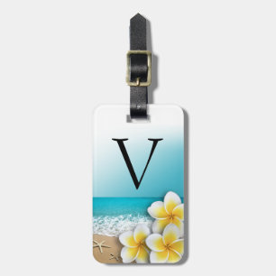 Étiquette À Bagage Plumeria Frangipani Fleur Tropical Beach Monogramm
