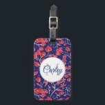 Étiquette À Bagage Plutôt Vibrant Rouge bleu floral Personnalisé<br><div class="desc">Joli motif floral moderne avec personnalisation élégante.</div>