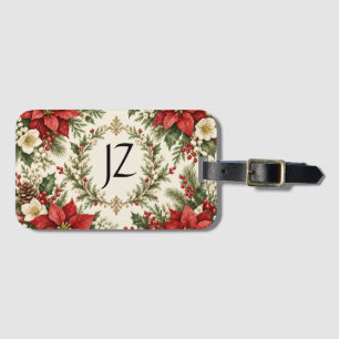Étiquette À Bagage Poinsettia et houx de Noël vintage