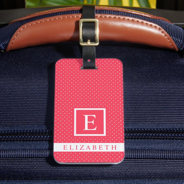 Étiquette À Bagage Point Polka blanc rouge personnalisable (Insitu Rectoal 2)