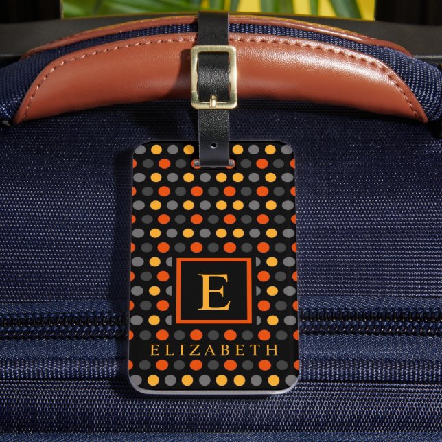 Étiquette À Bagage Point Polka gris orange jaune noir personnalisable (Insitu Rectoal 2)