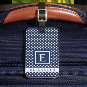 Étiquette À Bagage Pointe Polka bleu bleu marine personnalisable