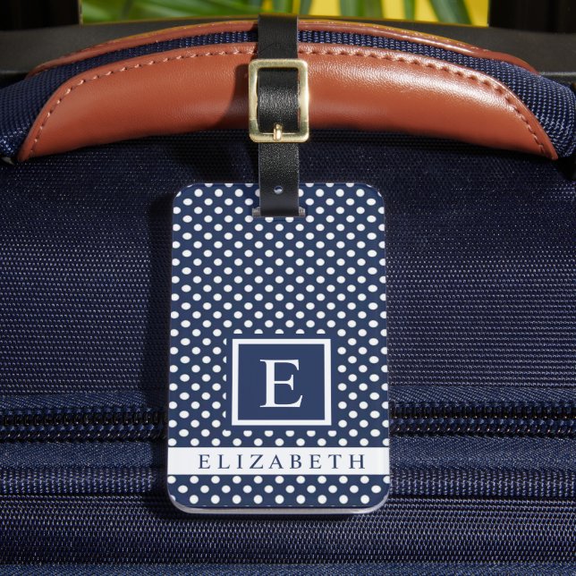 Étiquette À Bagage Pointe Polka bleu bleu marine personnalisable (Insitu Rectoal 2)