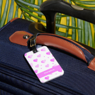 Étiquette À Bagage Points Coeurs Aquarelle Motif rose Personnaliser