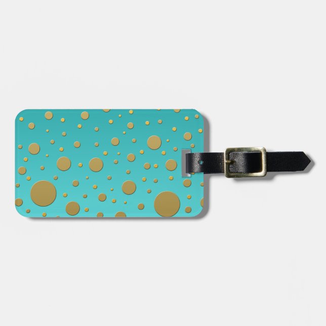 Étiquette À Bagage Points dorés modernes sur fond turquoise (Devant horizontal)