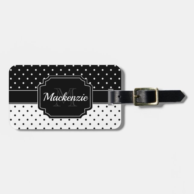 Étiquette À Bagage Points noirs et blancs (Devant horizontal)