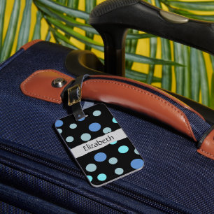 Étiquette À Bagage Pois Bleus, Motif Polka Dot, Votre Nom