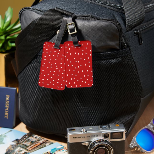 Étiquette À Bagage Pois classique rouge et blanc (Recto & Verso)