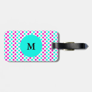 Étiquette À Bagage Pois monogrammes rose et bleu