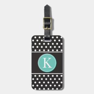 Étiquette À Bagage Pois noir personnalisé de vert de menthe de blanc