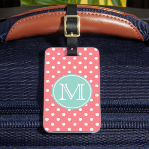 Étiquette À Bagage Pois rose et blanc de corail avec l'Aqua frais