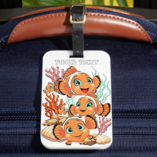 Étiquette À Bagage Poisson clown Dessin animé mignon Famille Sous l'e