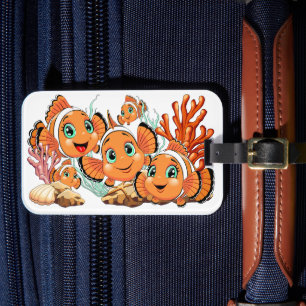 Étiquette À Bagage Poisson clown Dessin animé mignon Famille Sous l'e