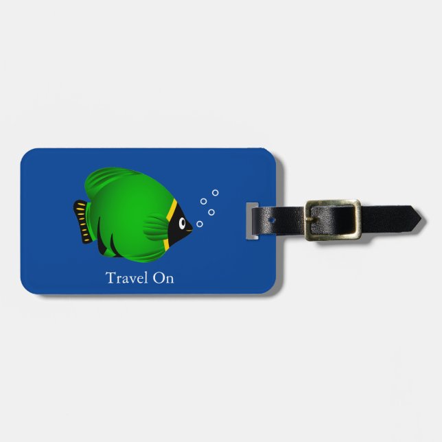 Étiquette À Bagage Poisson doré vert Personnalisé (Devant horizontal)