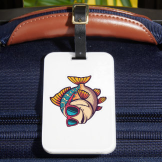 Étiquette À Bagage Poisson Funky avec Lunettes de Soleil