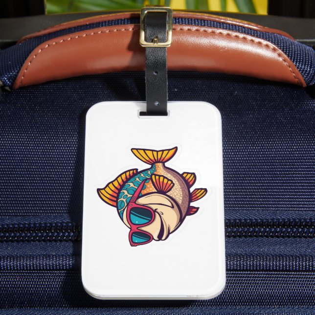 Étiquette À Bagage Poisson Funky avec Lunettes de Soleil (Insitu Rectoal 2)