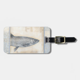 Étiquette À Bagage Poisson gris sur Arrière - plan beige
