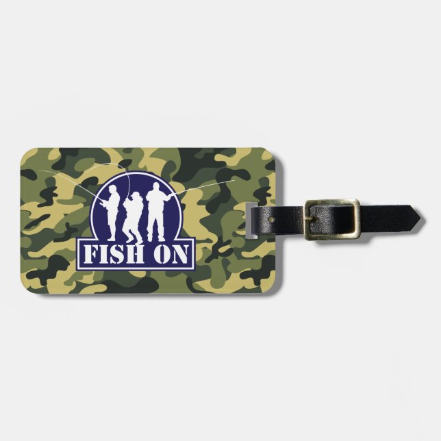 Étiquette À Bagage "Poissons bleus sur" le logo de pêche sur le (Devant horizontal)