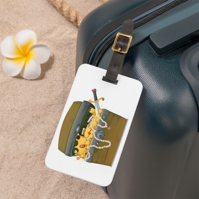 Étiquette À Bagage Poitrine au trésor pirate avec bijoux et épée (Créateur téléchargé)