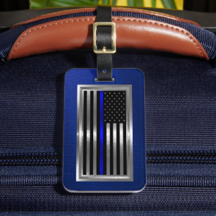Étiquette À Bagage Police Police American Flag Blue Stripe