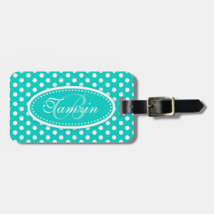 Étiquette À Bagage Polka dot motif nommé aqua bagage tag