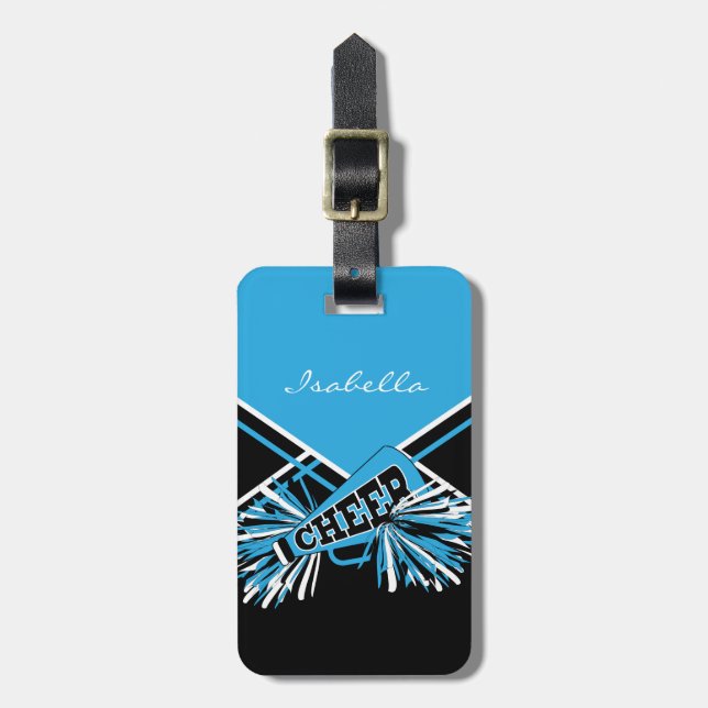 Étiquette À Bagage Pom-pom girl en bleu, blanc et noir (Devant Vertical)