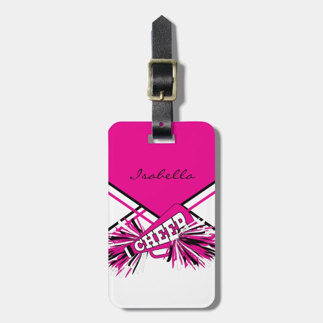 Étiquette À Bagage Pom-pom girl en rose, blanc et noir (Devant Vertical)