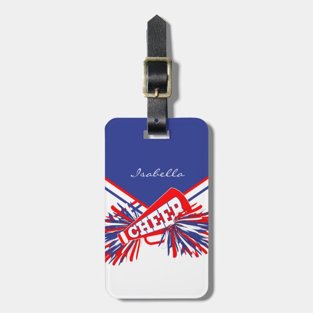 Étiquette À Bagage Pom-pom girl en rouge, blanc et bleu (Devant Vertical)