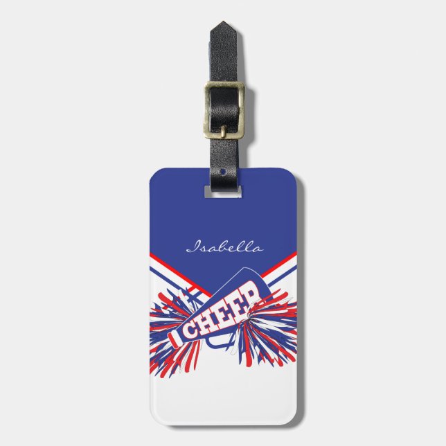 Étiquette À Bagage Pom-pom girl en rouge, blanc et bleu (Devant Vertical)