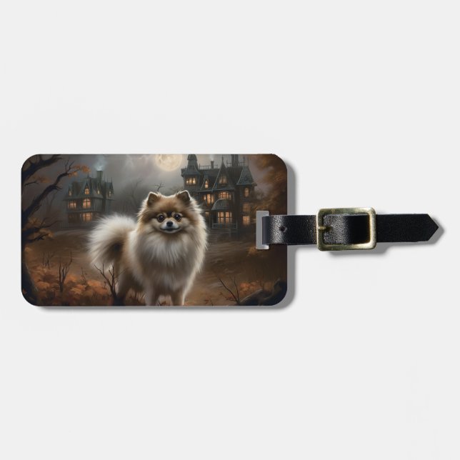 Étiquette À Bagage Pomeranian Halloween Épouvantable (Devant horizontal)