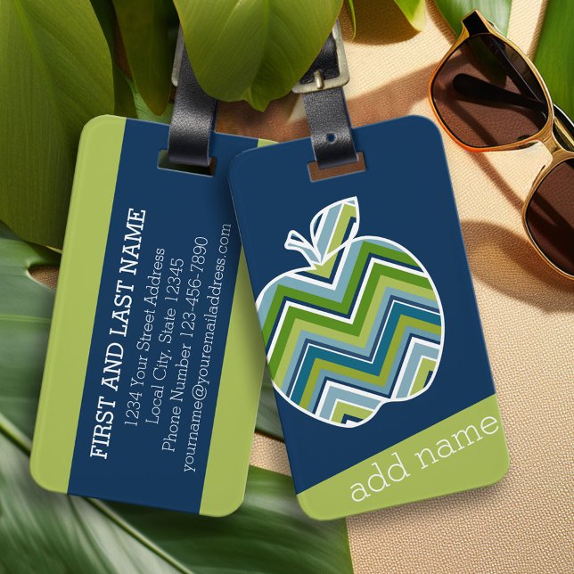 Étiquette À Bagage Pomme enseignant personnalisée avec Motif Chevron  (Custom Luggage Tag)