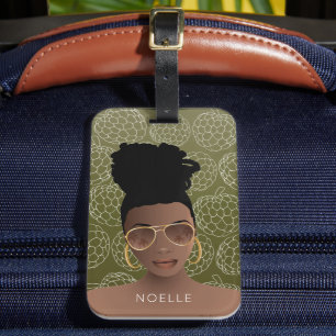 Étiquette À Bagage Pommes à sucre Motif, Femme noire, Lug vert olive