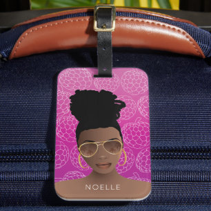 Étiquette À Bagage Pommes à sucre Motif, Femme noire, Rose chaud