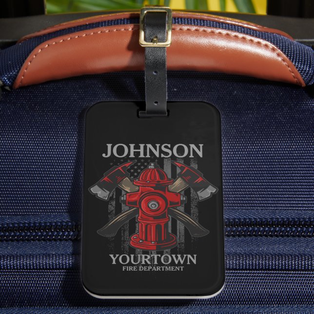 Étiquette À Bagage Pompier NOM Fire Department Hydrant USA Drapeau (Insitu Rectoal 2)