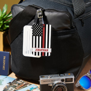 Étiquette À Bagage Pompier personnalisé Mince Red Line USA Drapeau