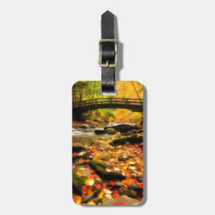 Étiquette À Bagage Pont en bois et crique dans l'automne