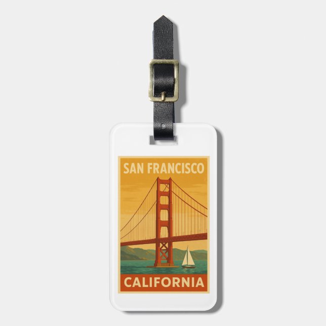 Étiquette À Bagage Pont Golden Gate Rétro – San Francisco (Devant Vertical)